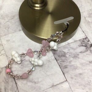 Beaded cell phone chain lanyard. Cloud and heart beads